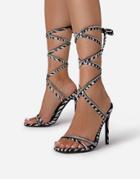 Ego Oakley Heeled Sandals With Crystal Ankle Tie In Zebra-multi