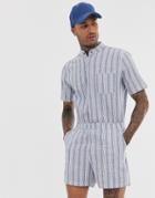 Asos Design Short Boilersuit In Seersucker Stripe - Blue