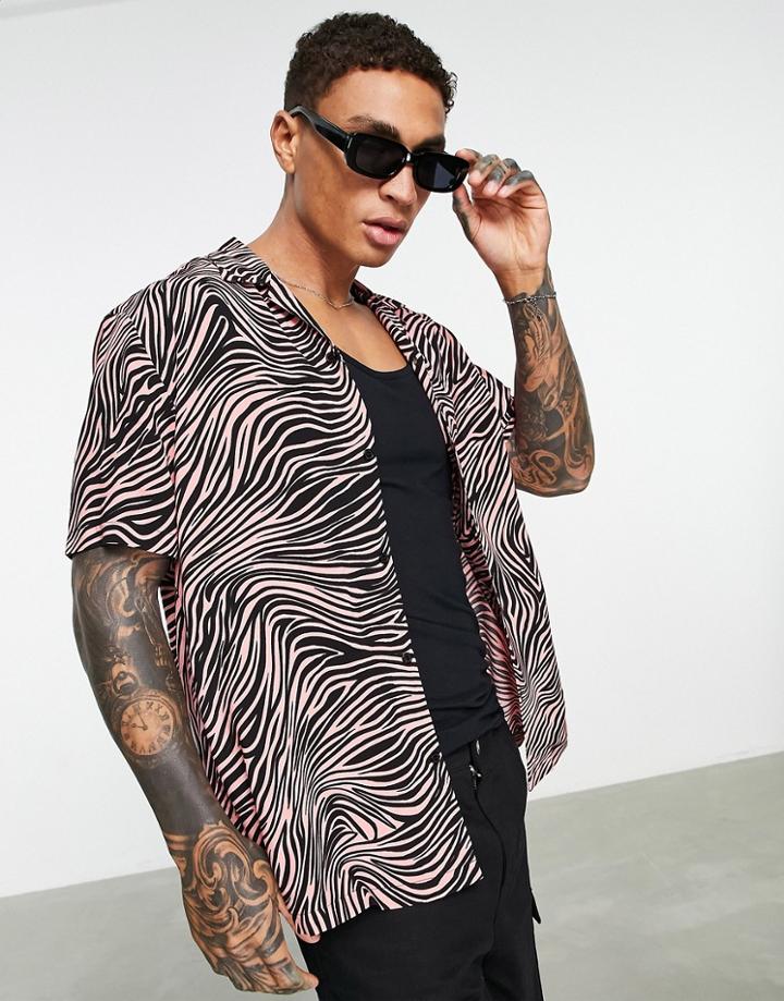 Topman Warped Zebra Printed Shirt In Orange