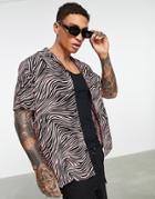 Topman Warped Zebra Printed Shirt In Orange