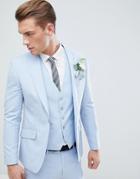 Moss London Wedding Skinny Suit Jacket In Light Blue - Blue