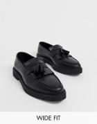Asos Design Wide Fit Loafers In Black Leather With Creeper Sole - Black