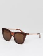 Asos Squared Cat Eye Sunglasses With Laid In Lens - Brown
