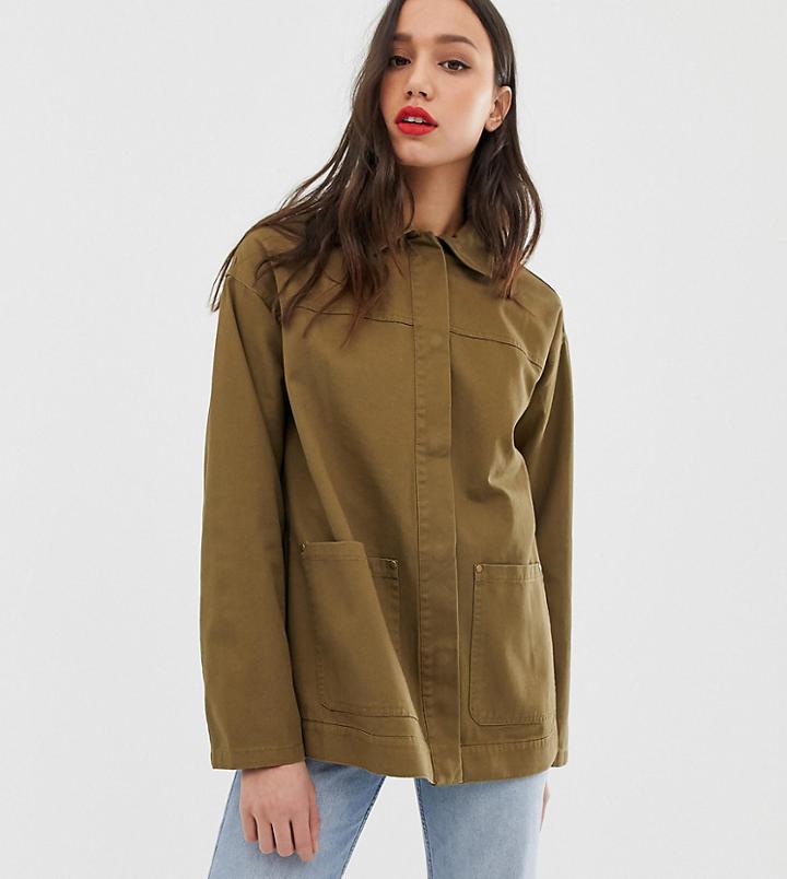 Asos Design Tall Washed Cotton Jacket - Green