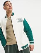 Asos Design Oversized Jersey Varsity Jacket In Vintage Color Block With Chest Print-multi