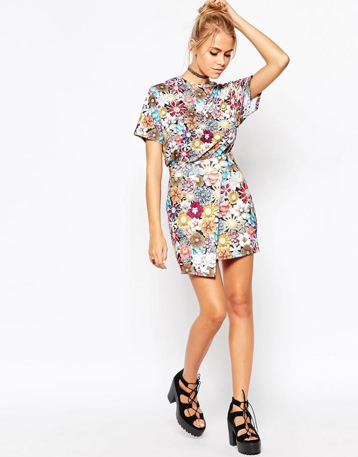 Jaded London Colored Brooch Neoprene Asymmetric Skirt - Multi