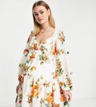 Asos Design Maternity Lace Insert Tiered Mini Dress With Trim Detail In Floral Print-multi