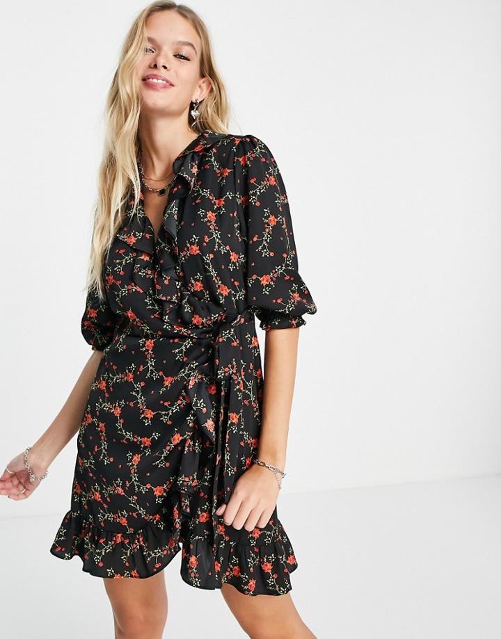 Topshop Trailing Rose Mini Wrap Dress-multi