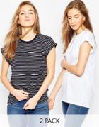 Asos Stripe And Plain Boyfriend T-shirt 2 Pack