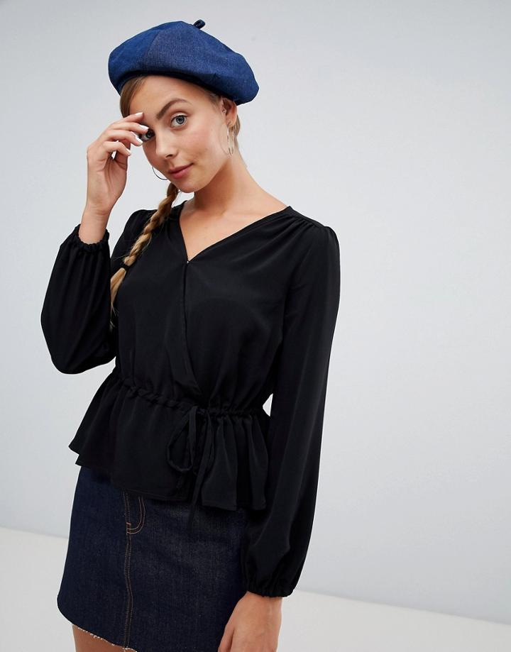 Monki Tie Front Blouse - Black