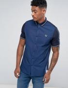 Fred Perry Slim Fit Mixed Weave Shirt Navy - Navy