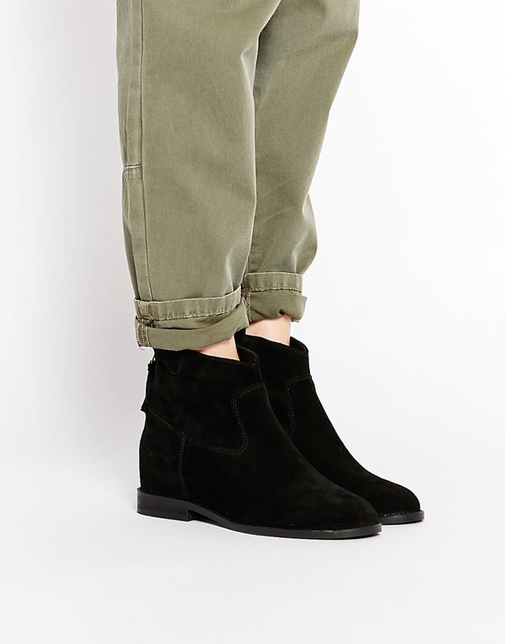 Asos Red Horn Suede Western Concealed Wedge Ankle Boots - Black