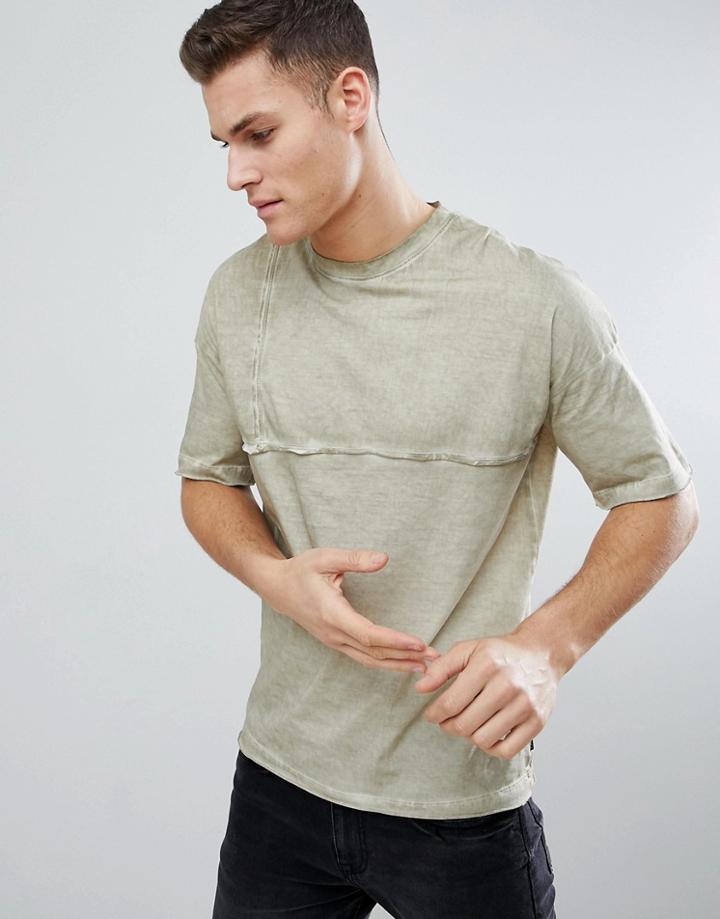 D-struct Frayed Edge Oversized T-shirt - Stone