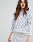 Endless Rose Long Sleeve Lace Paneled Top - Blue