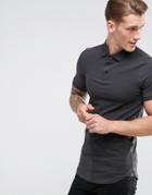 Asos Longline Muscle Polo With Bound Curved Hem In Black - Black
