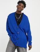 Asos Design Knitted Oversized Textured Button Cardigan In Cobalt Blue-blues