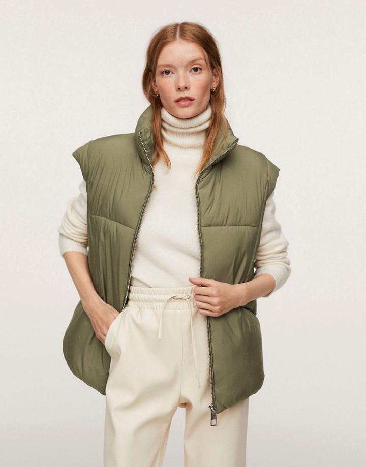 Mango Padded Vest In Khaki-green