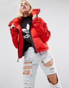 Asos Puffer Coat With Ruched Arm And Sporty Trims - Red