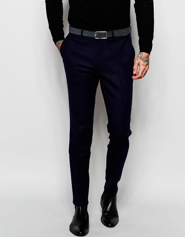 Asos Skinny Pants In 100% Wool - Navy