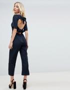 Fashion Union Backless Jumpsuit In Polka - Black