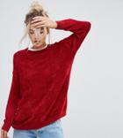 Asos Petite Oversized Sweater In Chenille - Red