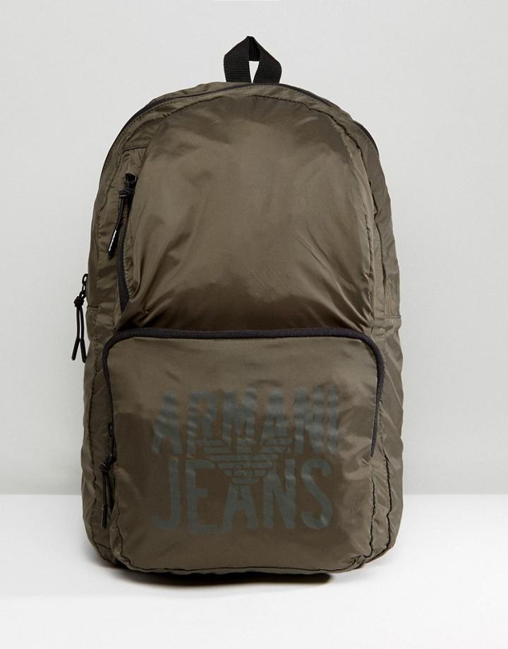 Armani Jeans Packaway Nylon Ripstop Backpack In Khaki - Green
