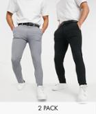 Asos Design Super Skinny Smart Pants Multipack In Black & Gray