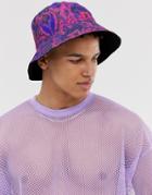 Asos Design Snakeprint Pink And Purple Bucket Hat - Multi