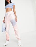 Lost Ink Tie Dye Sweatpants With Pocket Detail In Pink And Gray-multi