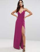 Club L Wrap Front Maxi Dress With Back Detail - Purple