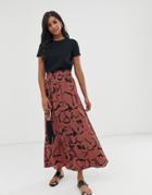 Vero Moda Scribble Print Maxi Skirt - Brown