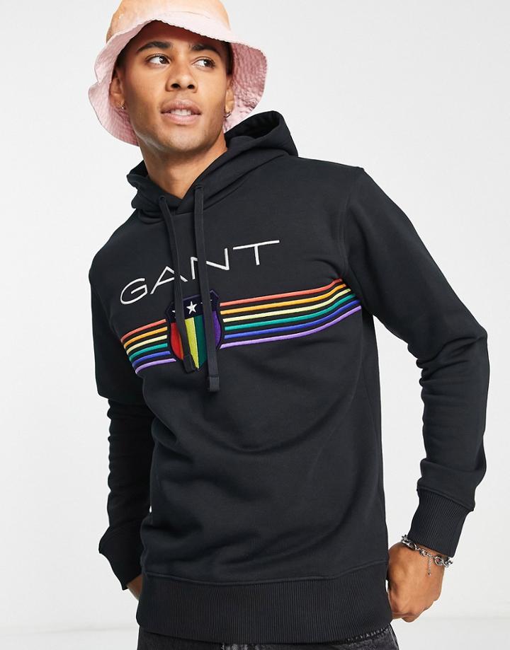 Gant Pride Capsule Stripe Crest Logo Hoodie In Black