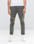 Religion Bloody Chinos With Ripped Knees - Khaki