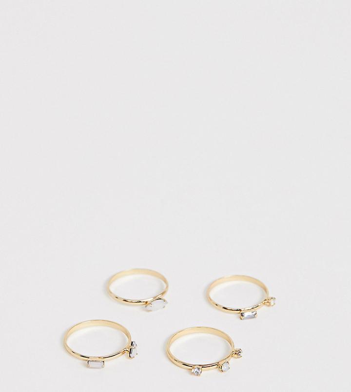 Asos Design Curve Pack Of 4 Rings With Stone And Crystal Details In Gold