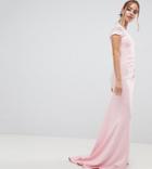 City Goddess Petite Fishtail Maxi Dress With Lace Detail - Pink