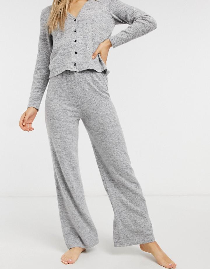 Pieces Soft Touch Lounge Wear Knit Pants Set In Gray-grey