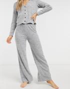 Pieces Soft Touch Lounge Wear Knit Pants Set In Gray-grey
