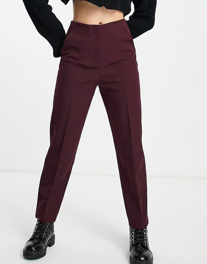 Miss Selfridge High Waist Cigarette Pant In Burgundy-red