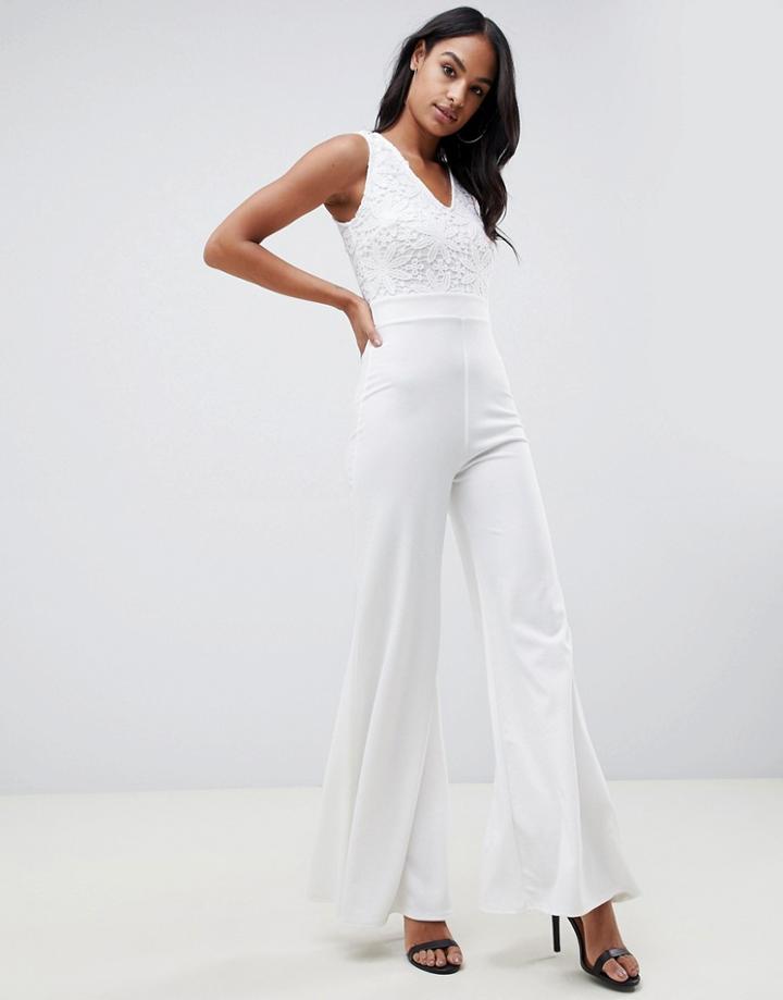 Club L Lace Bodice Jumpsuit-white