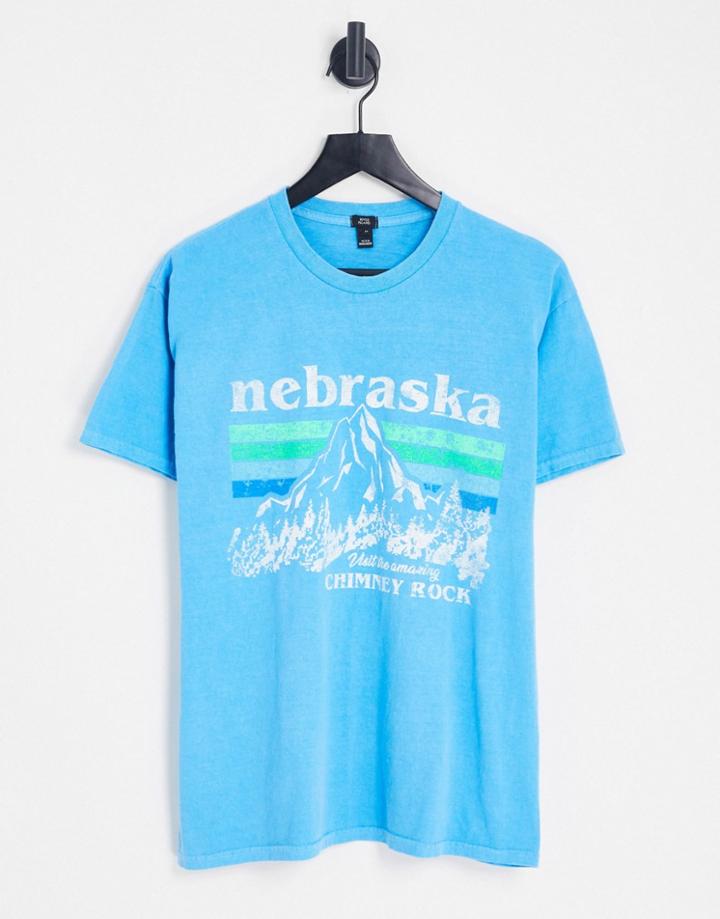 River Island Nebraska Canyon T-shirt In Light Blue