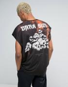 Asos Oversized Longline T-shirt With Sun And Skulls Textured Print - B