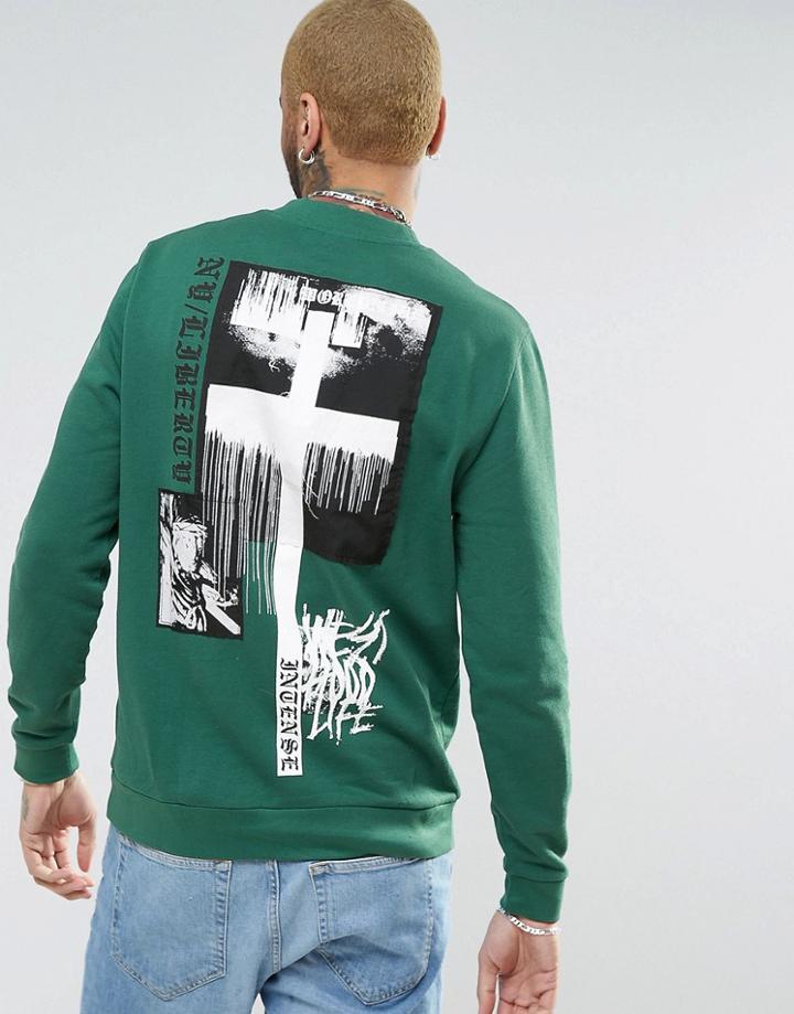 Asos Sweatshirt With Printed Patches - Green