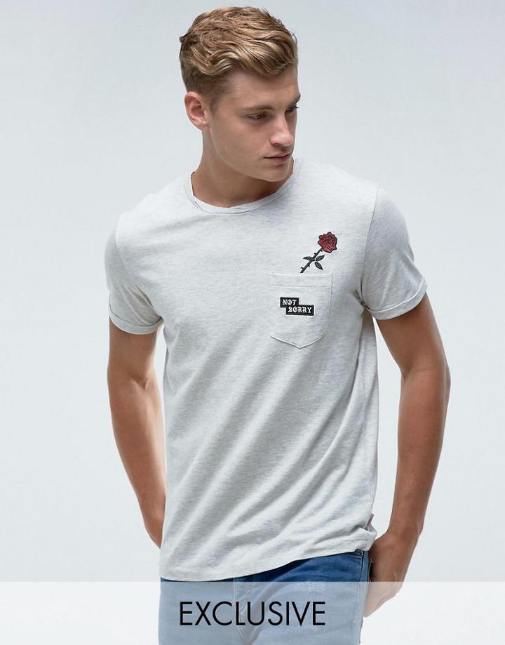 Jack & Jones Originals T-shirt With Embroided Pocket Detail - Gray