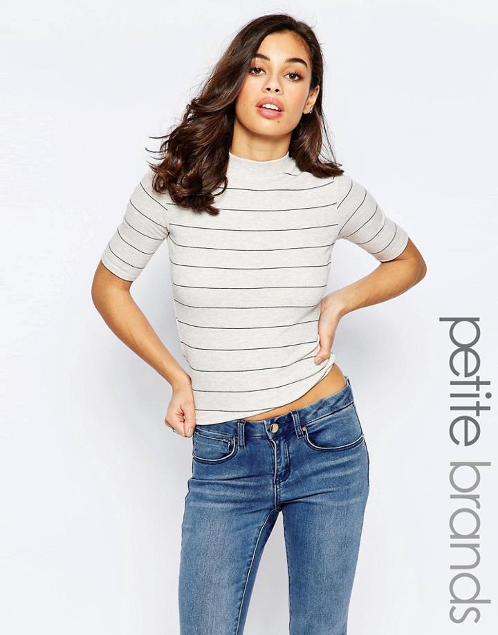 New Look Petite High Neck Stripe Top - Beige
