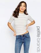 New Look Petite High Neck Stripe Top - Beige