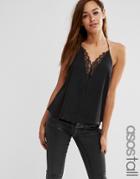 Asos Tall Plunge Neck Lace Insert Cami Top - Black