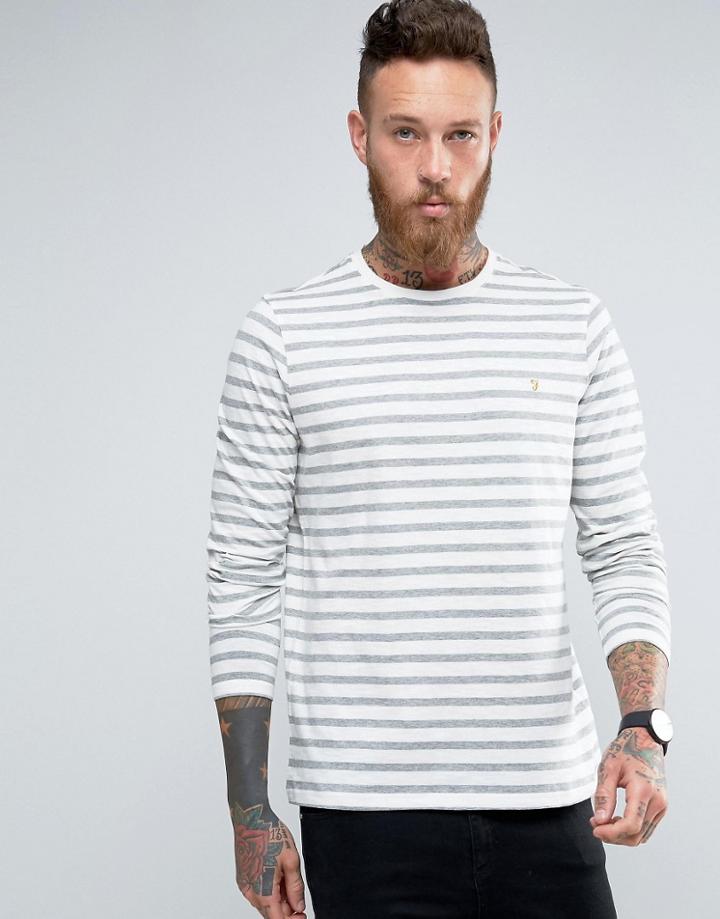 Farah Long Sleeve Top With Breton Stripe In Slim Fit Ecru - Cream