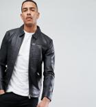 Selected Homme Tall Leather Jacket - Black