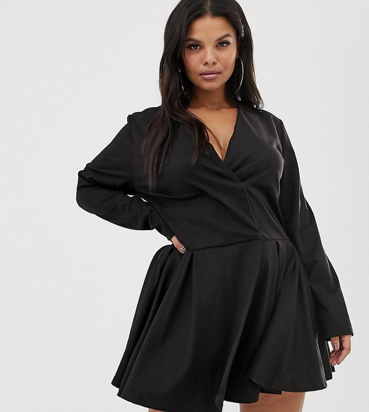 Unique21 Hero Plus Skater Blazer Dress - Black