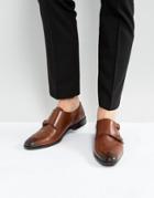 Asos Monk Shoes In Tan Leather With Brogue Detail - Tan